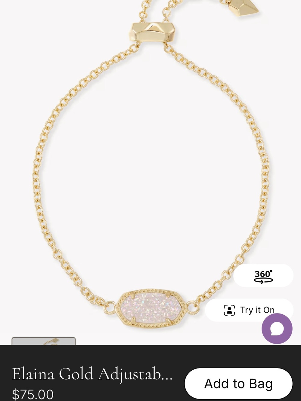 Kendra Scott Elaina Gold Adjustable Chain Bracelet in Iridescent Drusy